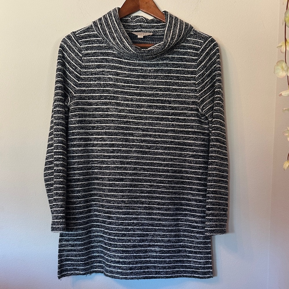 LOFT Charcoal and White Cowl Neck Sweater